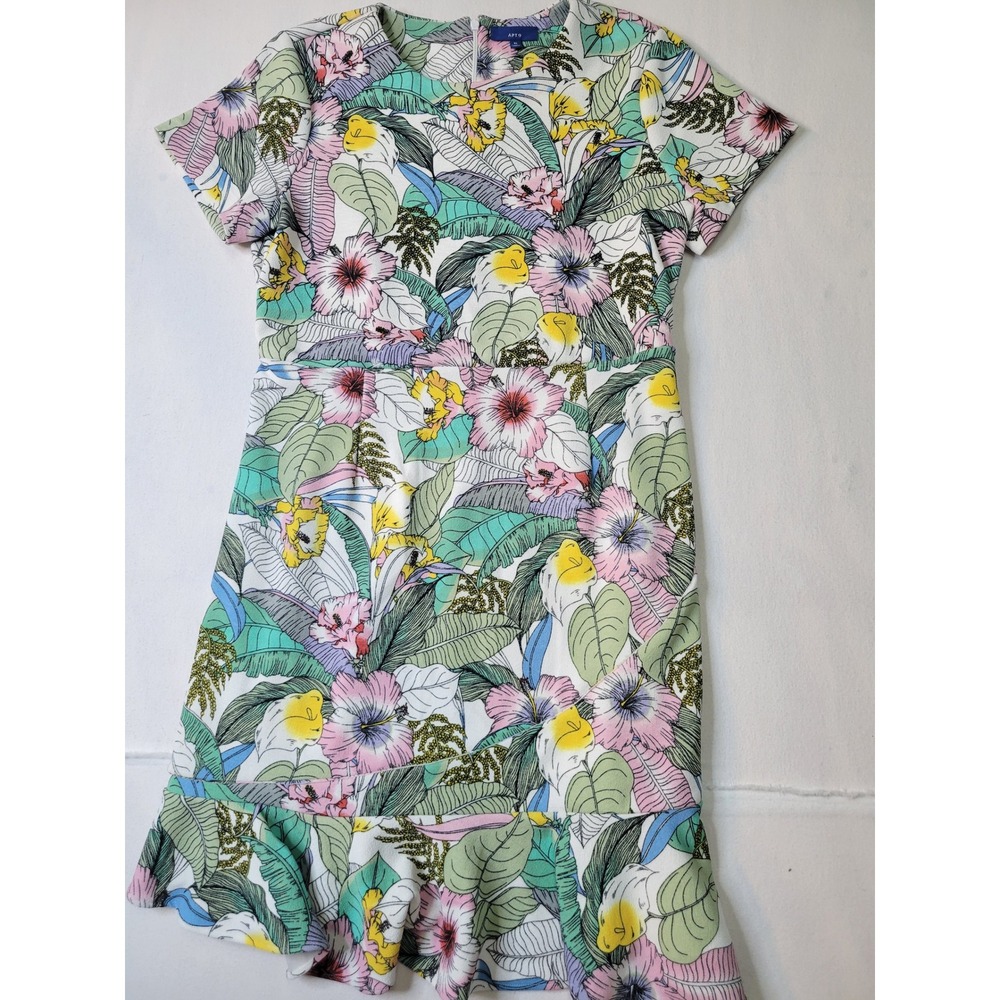 Apt. 9 Tropical Floral Ruffle Hem Sheath Dress Short Sleeve Multicolor Summer